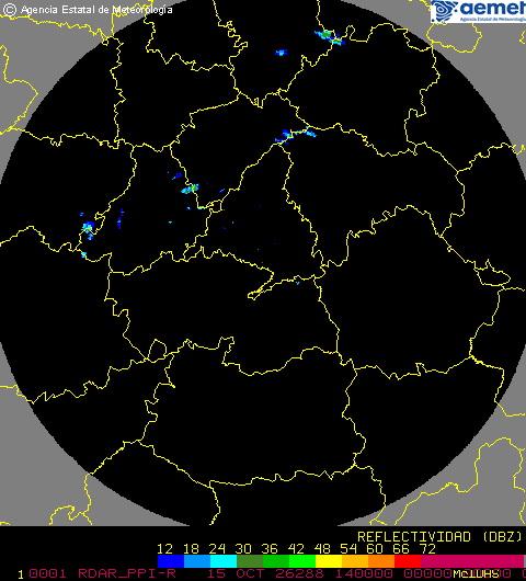 Imagen del radar meteorológico de AEMET de Madrid