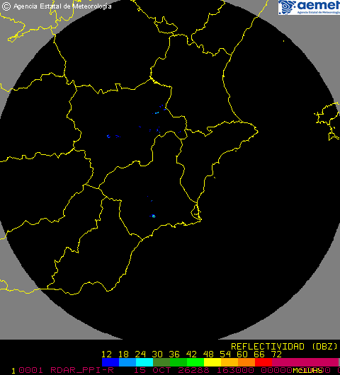 Imagen del radar meteorológico de AEMET de Murcia