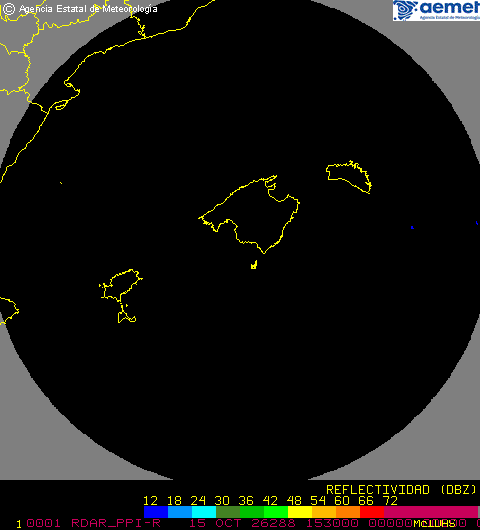 Imagen del radar meteorológico de AEMET de Illes Balears