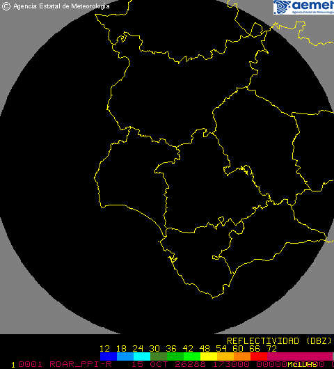 Imagen del radar meteorológico de AEMET de Sevilla